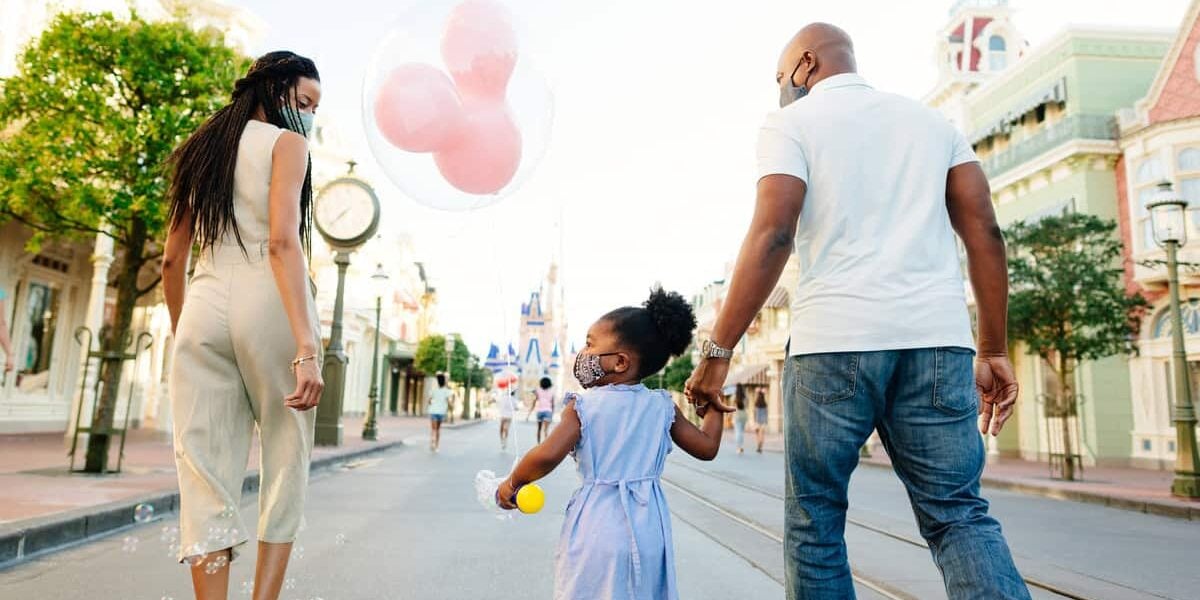 Guests walking down Main Street, U.S.A.