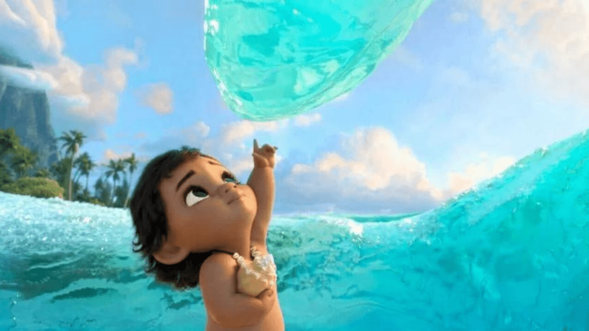 baby moana with water