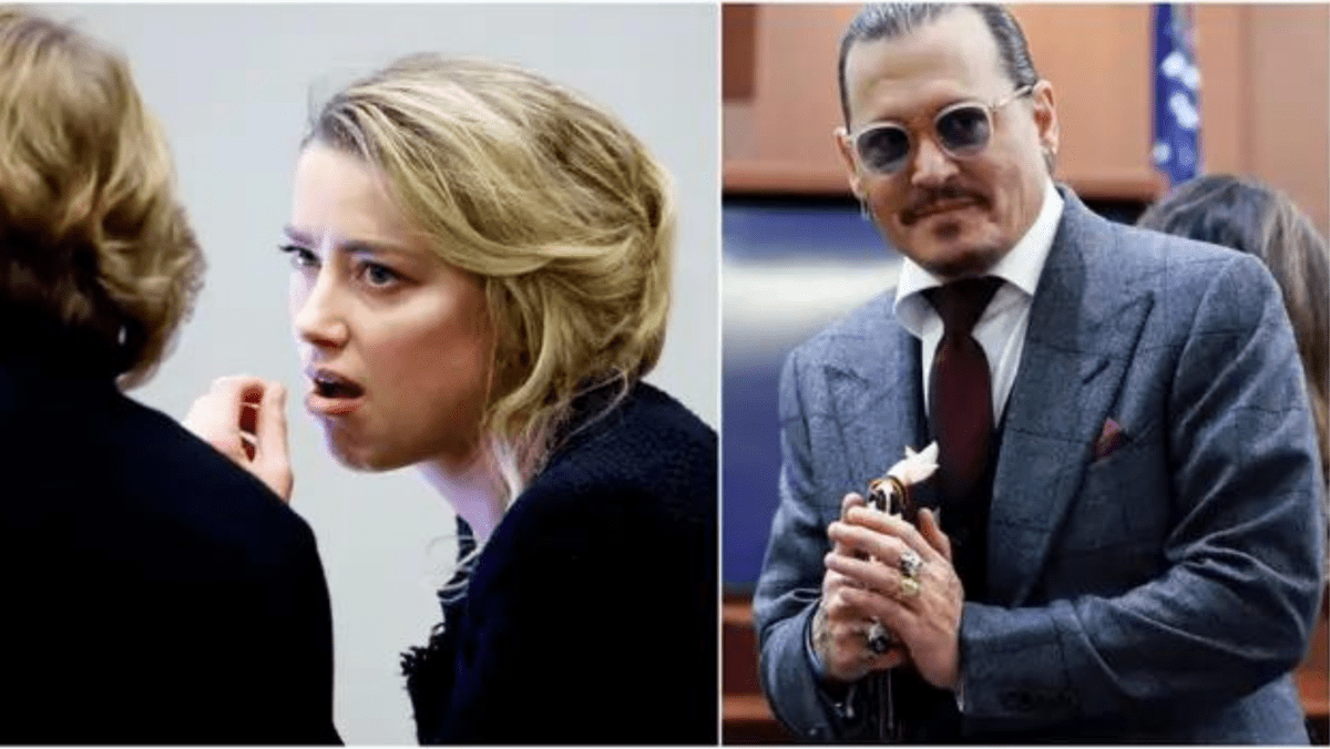 amber heard with attorney in court and johnny depp in court
