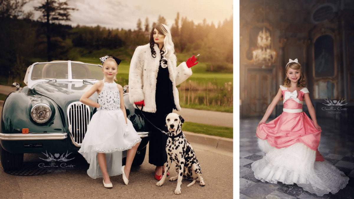 mom and daughter dressed as disney characters