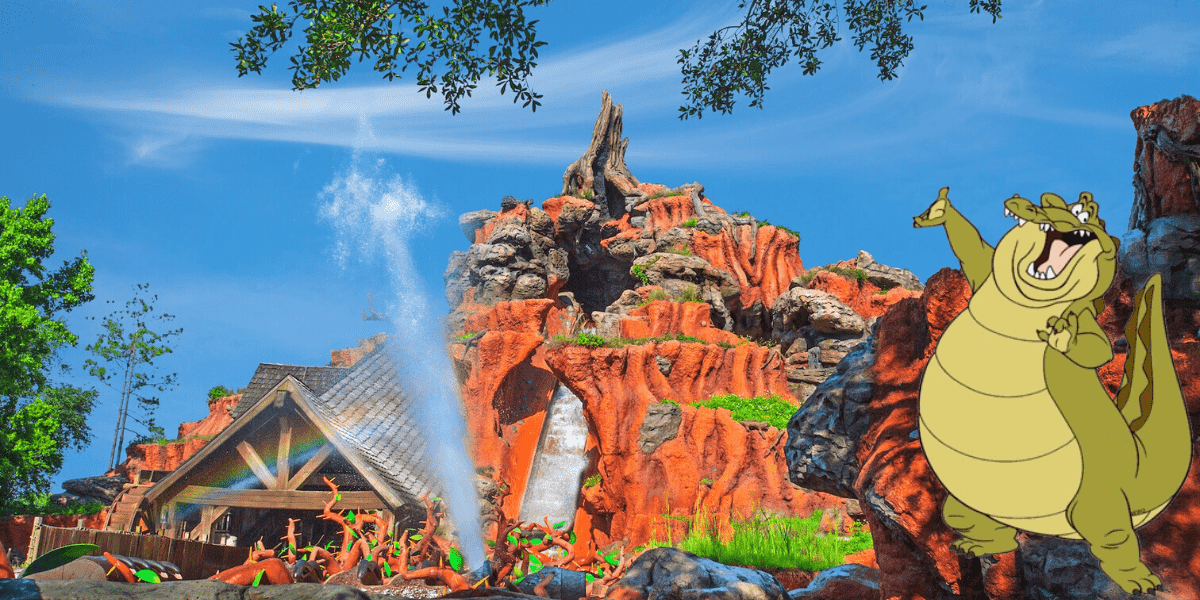 splash mountain, louis the trumpet-playing aligator from Princess and the frog