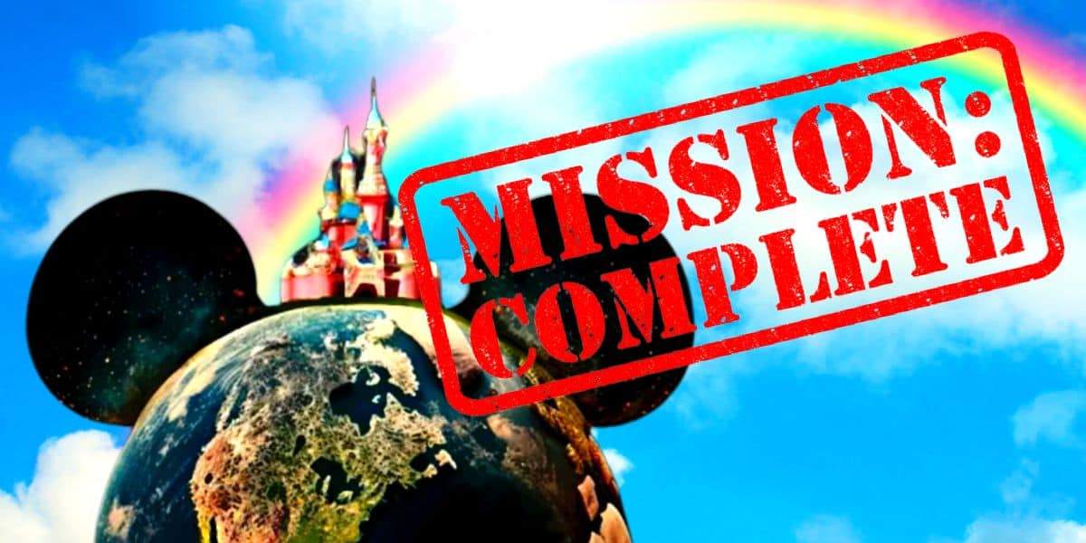 earth with mickey mouse ears and disney castle and mission: complete words