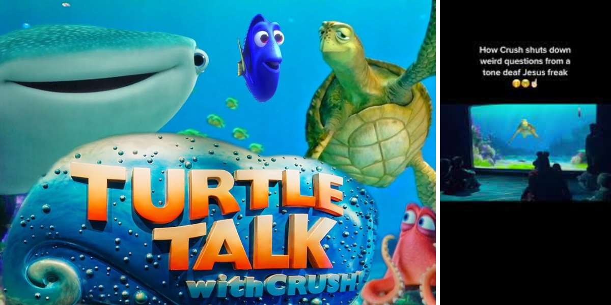 turtle talk with crush logo featuring hank the octopus crush the sea turtle destiny the blue spotted whale and dory