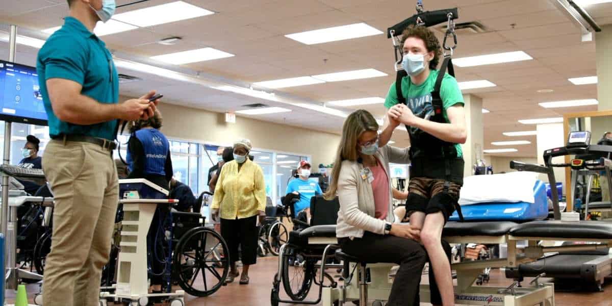 declan graham in the HAL rehabilitation machine at brooks facility