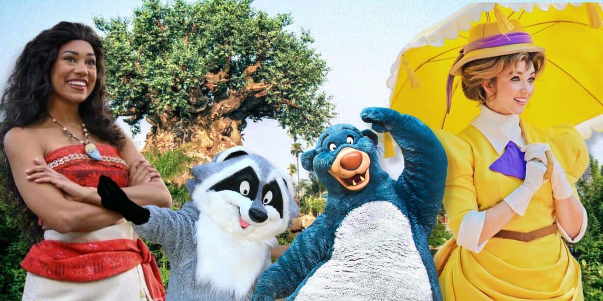 Moana, Meeko, Baloo, and Jane meet and greet character animal kingdom 25 anniversary