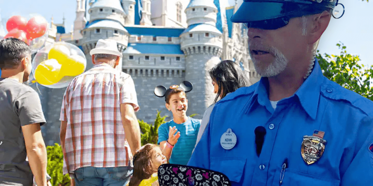 Security guard with family in the background