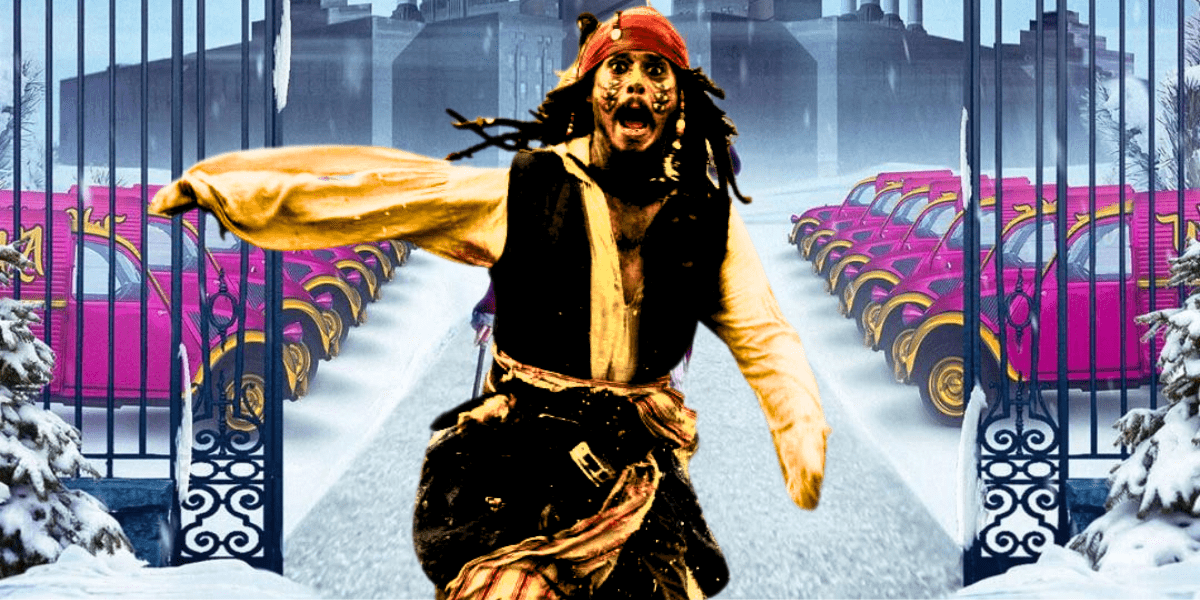 jack sparrow running toward camera in snow