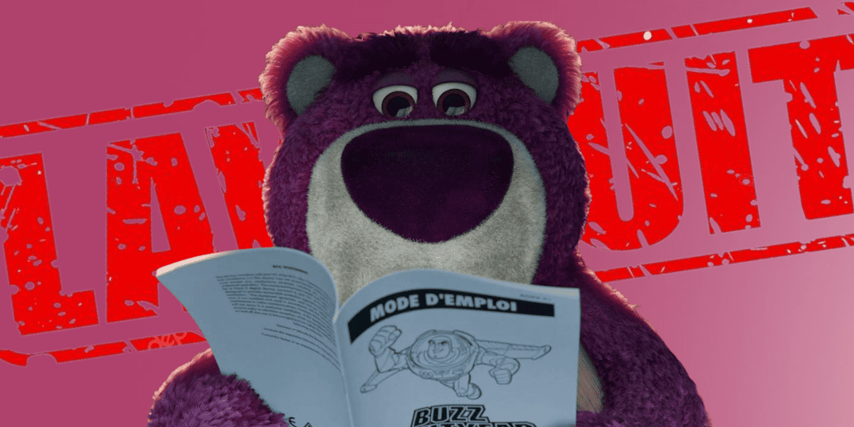 stuffed pink bear reads instructions against pink background
