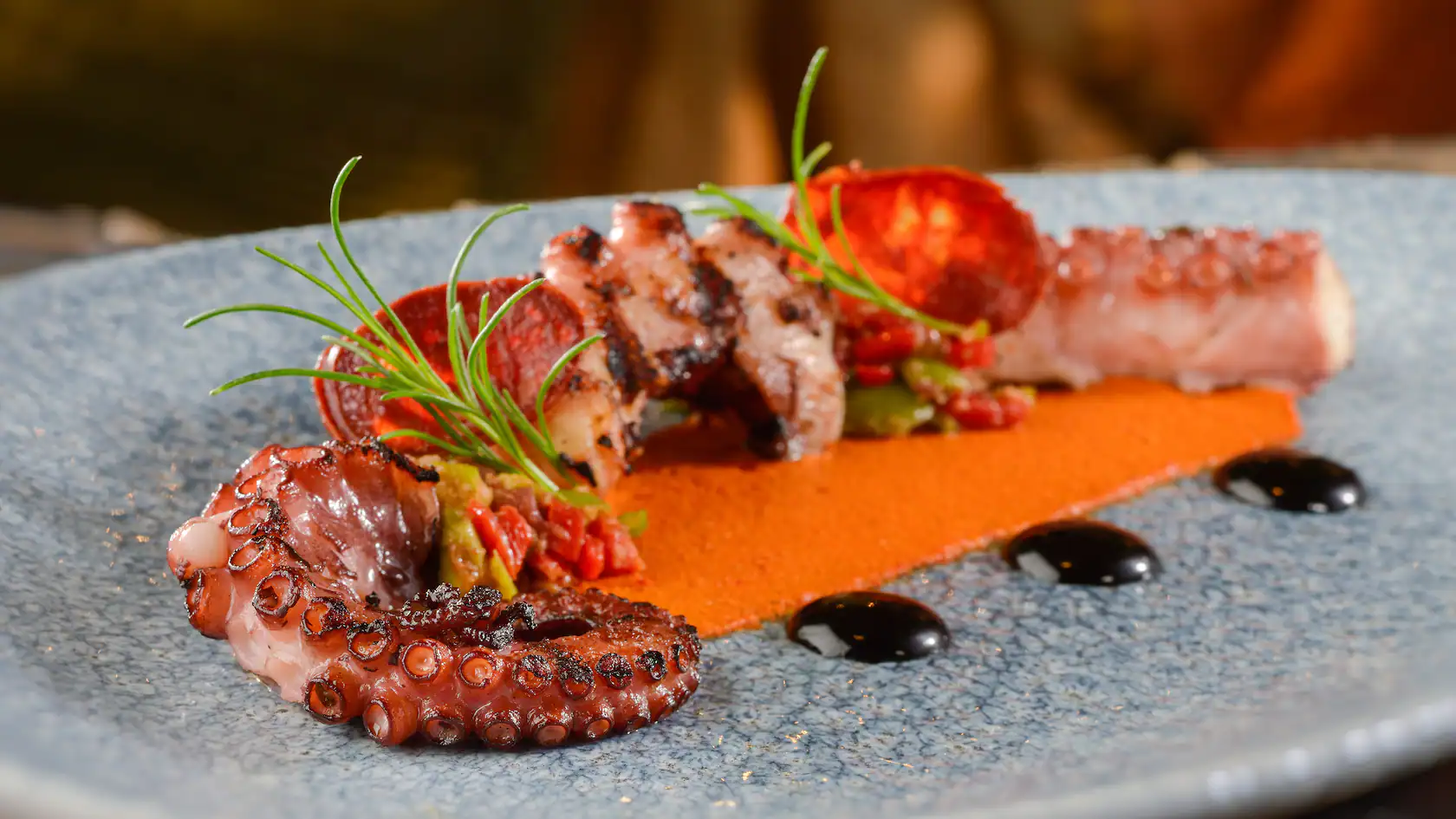 Charred octopus with chorizo and olive tapenade