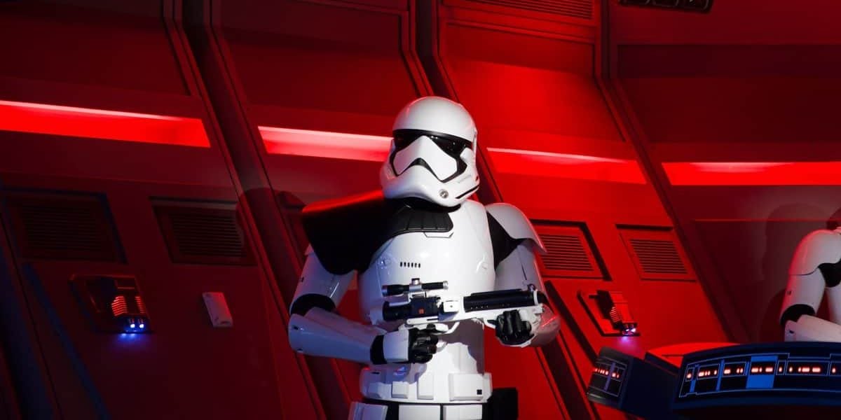 A Stormtrooper on Star Wars: Rise of the Resistance
