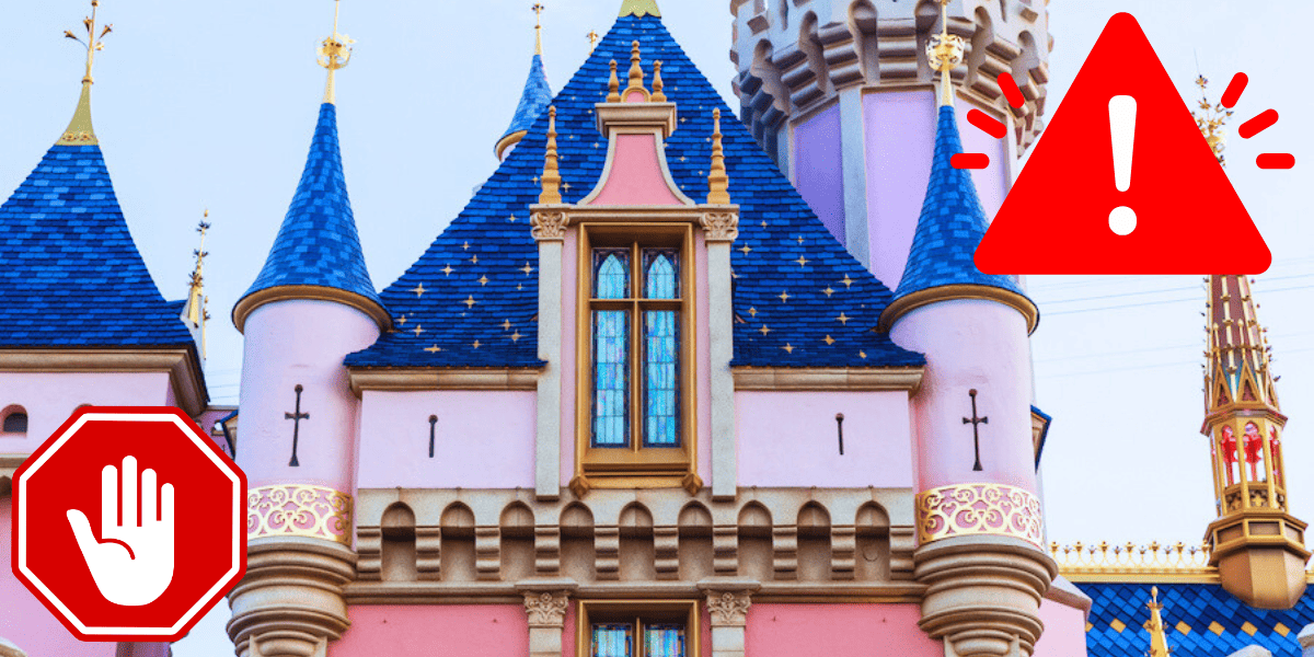 disneyland castle, warning and stop signs