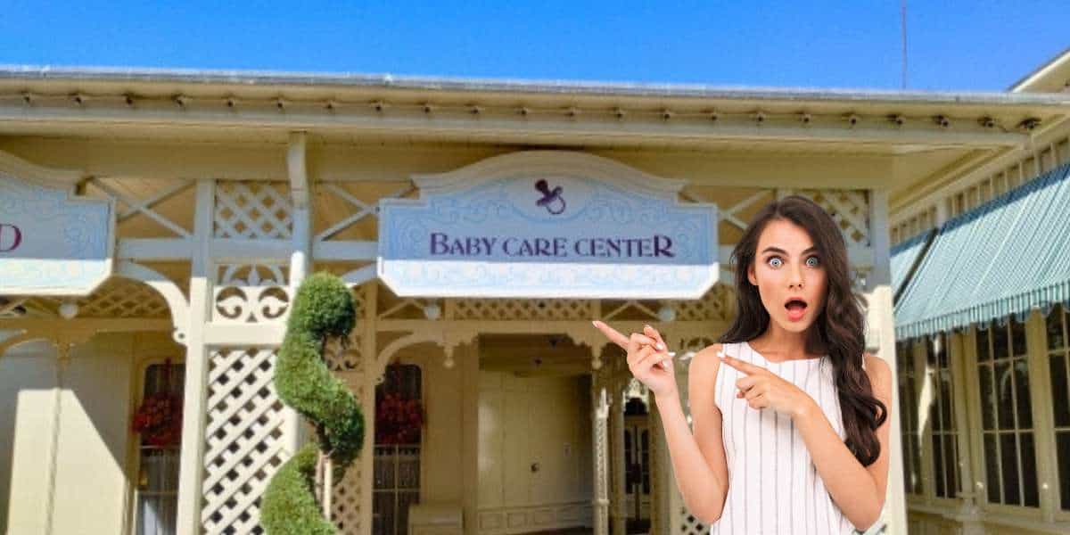 Baby Care Center at Magic Kingdom Exterior with Shocked woman