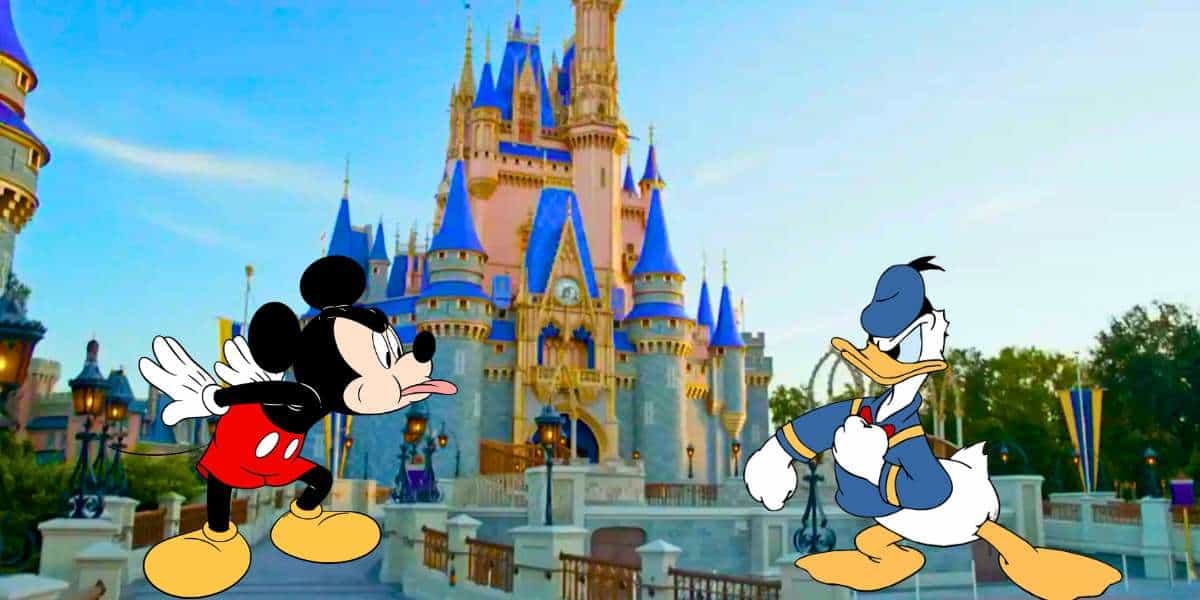 Mickey and Donald fighting at Magic Kingdom