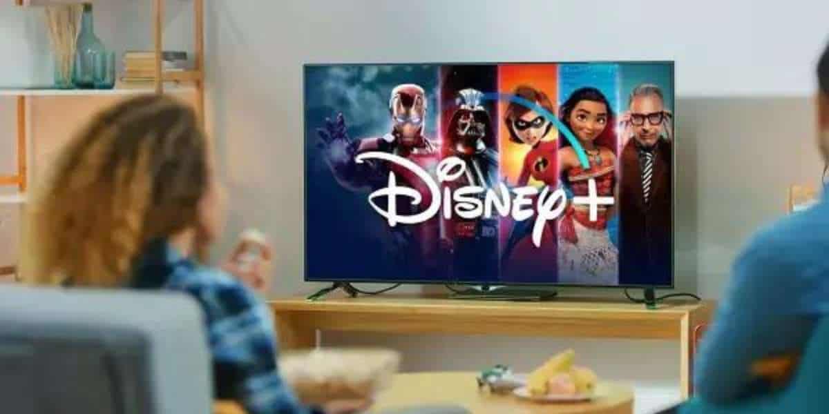 Family watching TV Disney plus