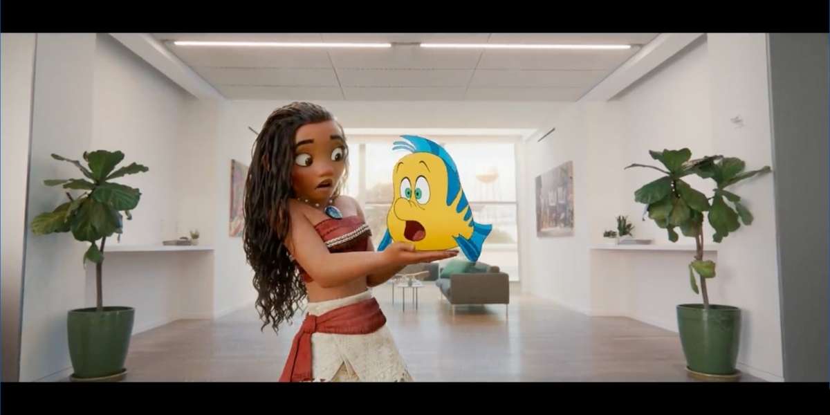 In The Walt Disney Company's 'Once Upon A Studio' Moana and Flounder have a moment