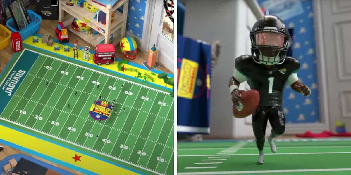 Disney makes a traditional looking field in a Toy Story setting for NFL game