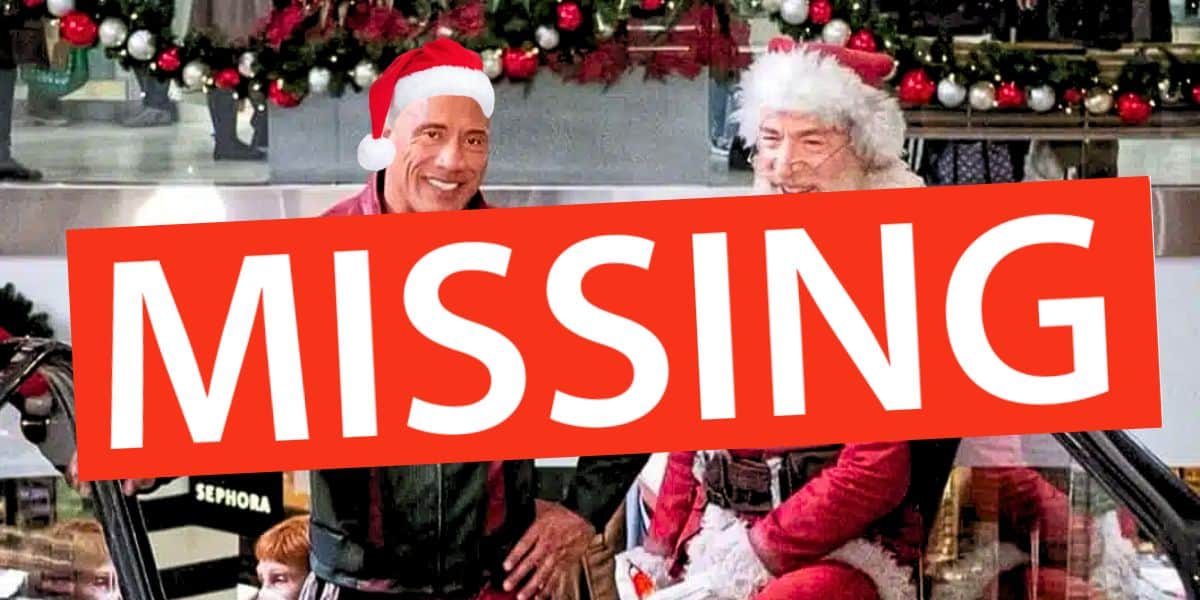 dwayne johnson santa hat missing sign