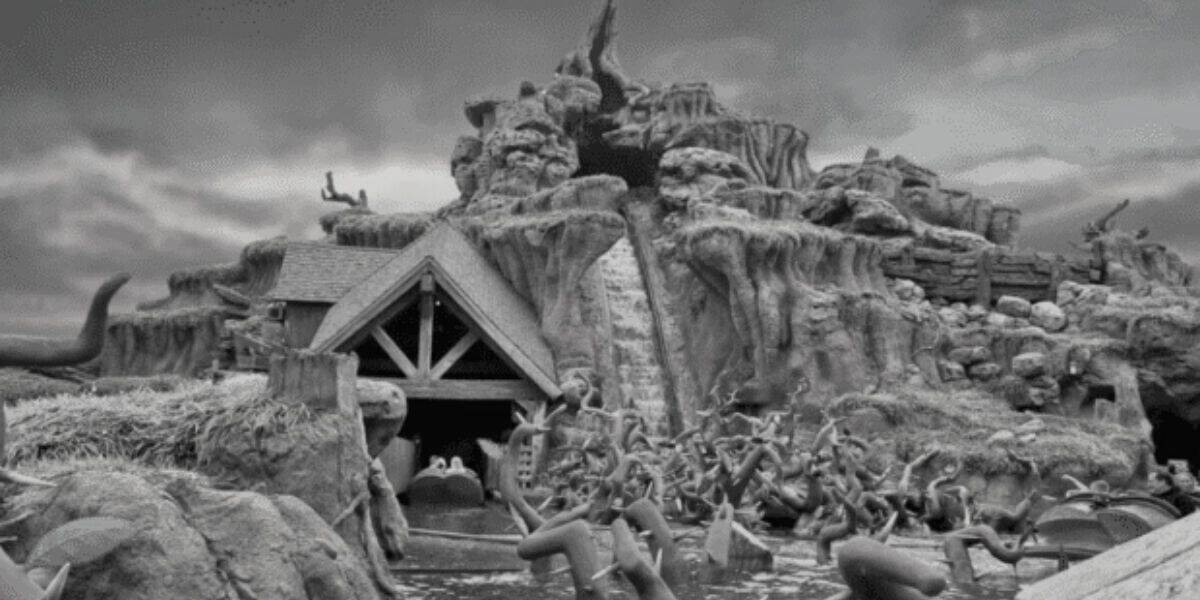 splash mountain disney world in black and white
