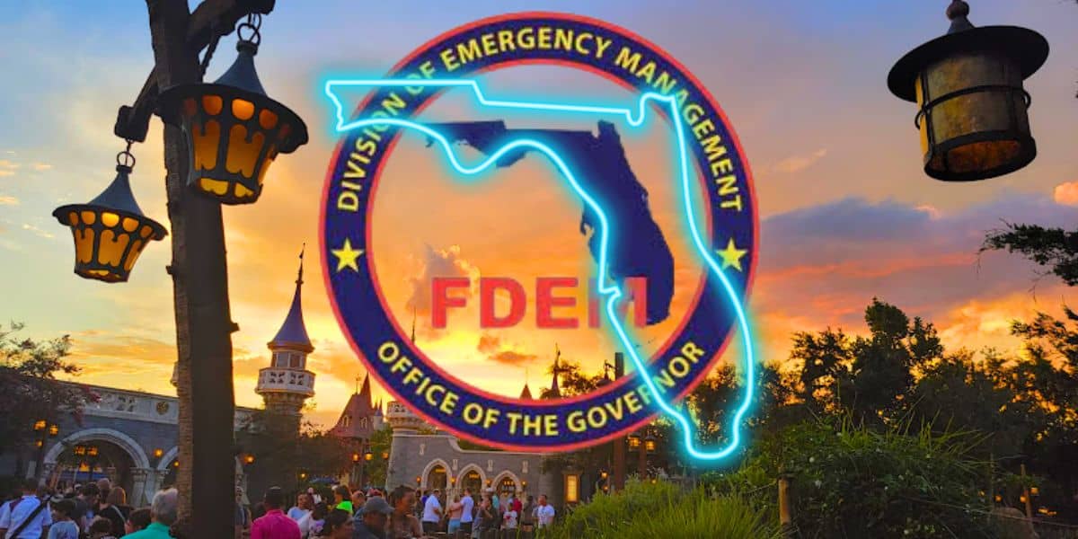 magic kingdom fantasyland and florida emergency management division warning at Disney World.