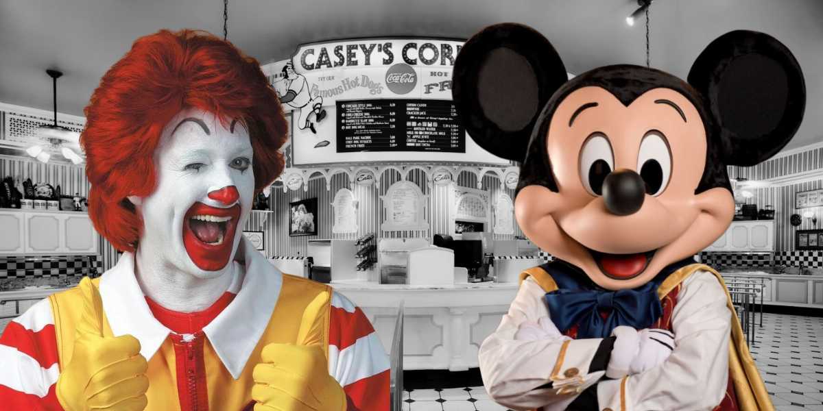 Ronald McDonald and Mickey Mouse in front of Casey's Corner