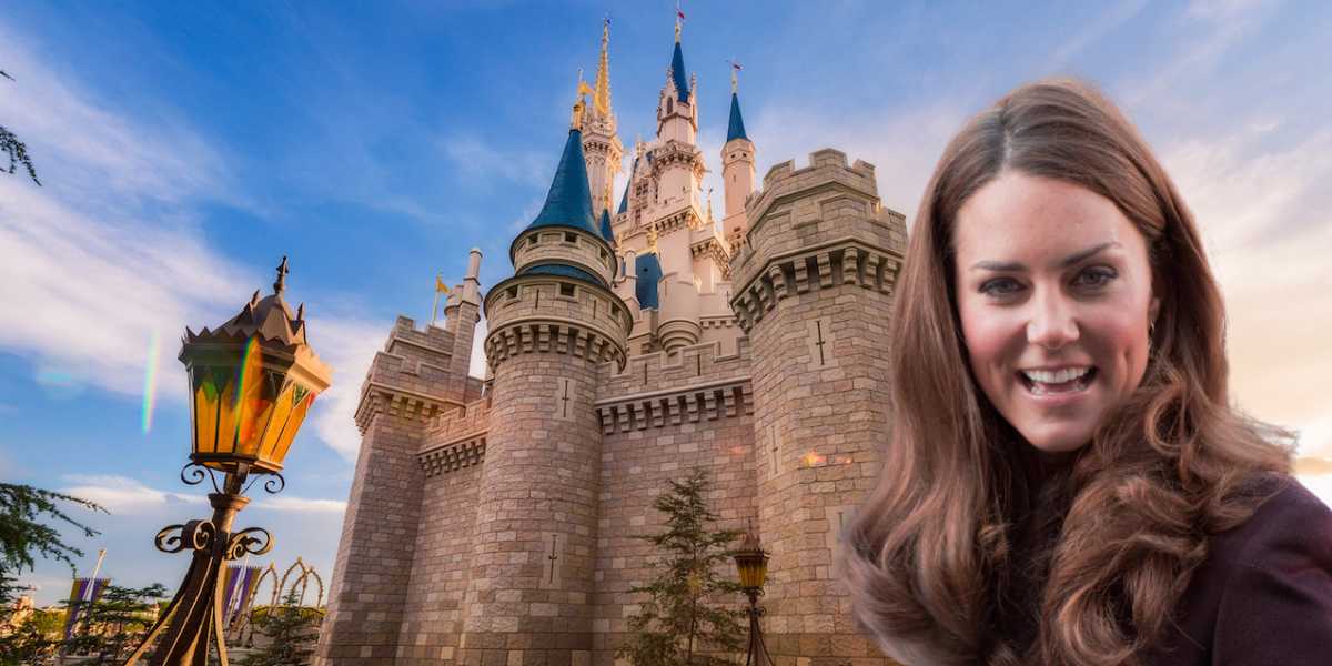 Kate Middleton in front of Disney Castle