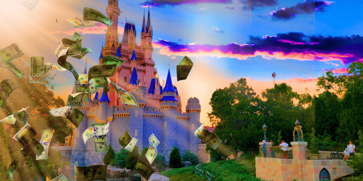cinderella castle sunlight dollar bills