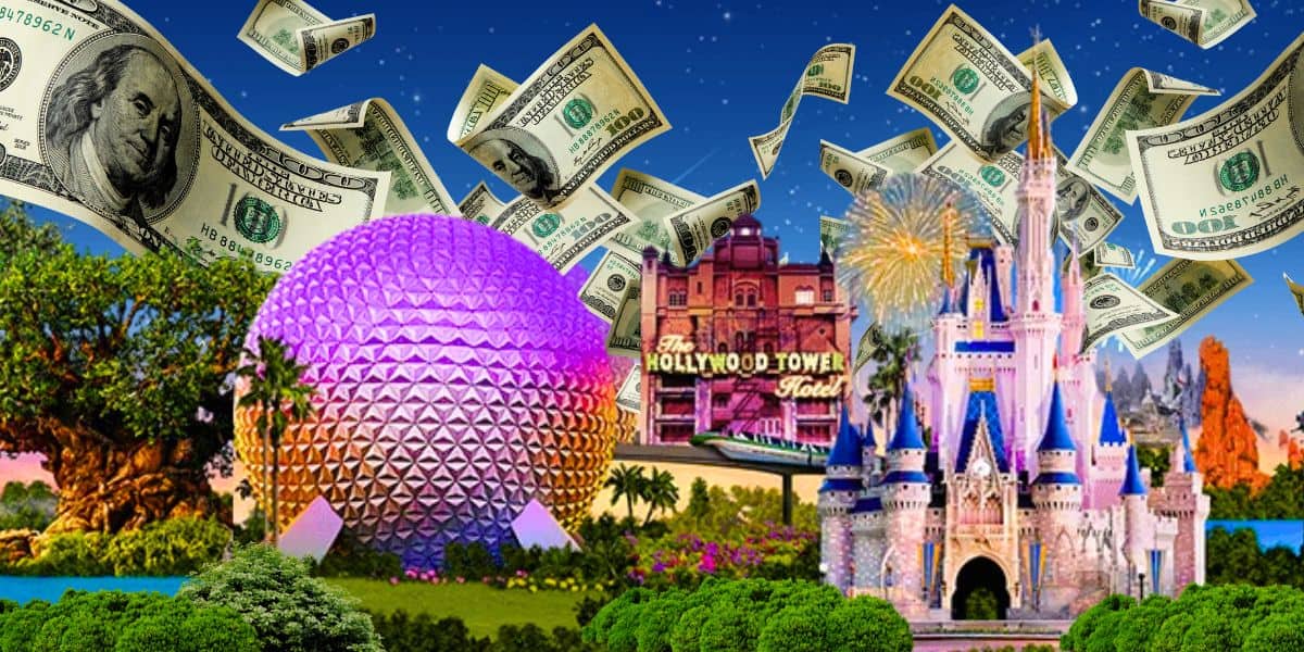 four parks at disney world and money floating in the air