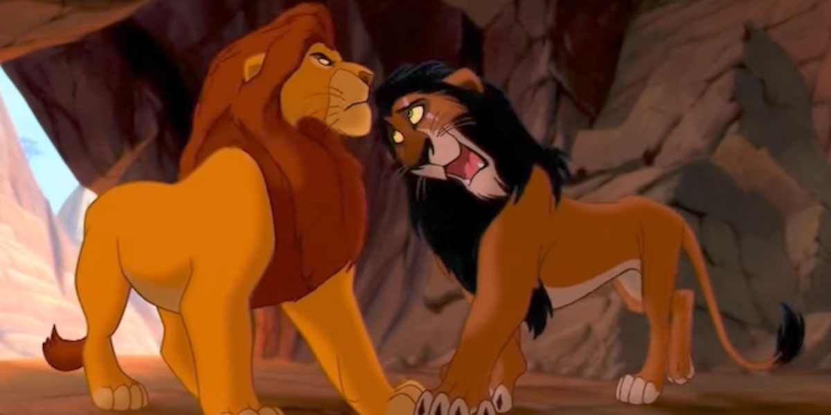Mufasa staring angrily at Scar in 'The Lion King'