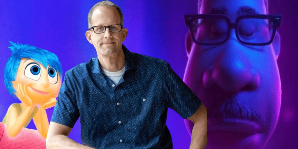 A man wearing glasses and a short-sleeve button-up shirt sits between two animated characters reminiscent of Pixar's Inside Out: one with blue hair and a cheerful expression, and another with glasses and a serious expression, all set against a vibrant background.