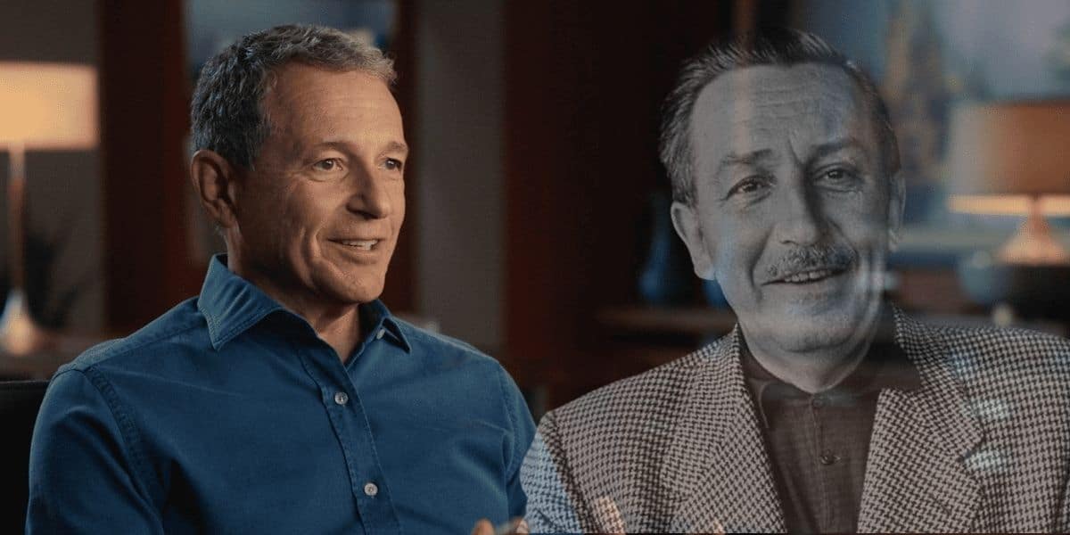 Bob Iger with a faded image of Walt Disney