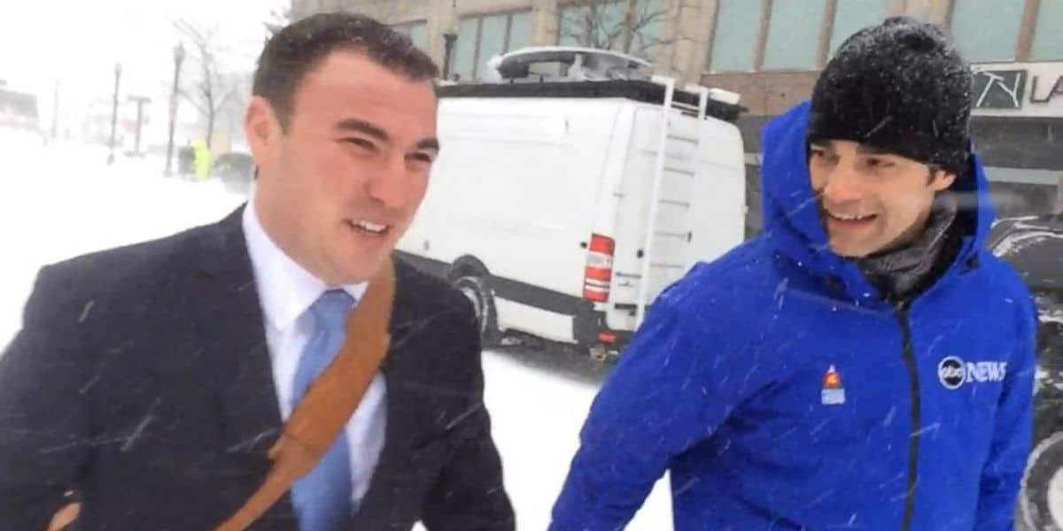 Rob Marciano interviews a Boston man walking to work in a blizzard