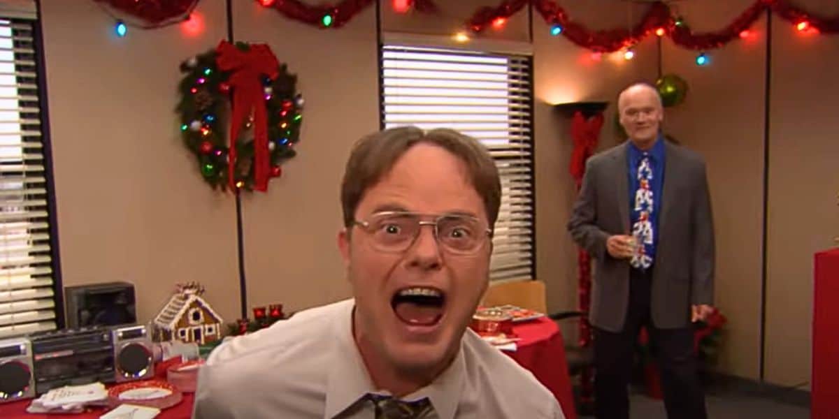 Dwight (Rainn Wilson) celebrating Christmas in 'The Office'