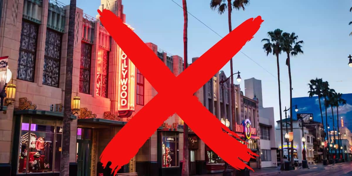 An image of Hollywood Land in Disney California Adventure with an X through it