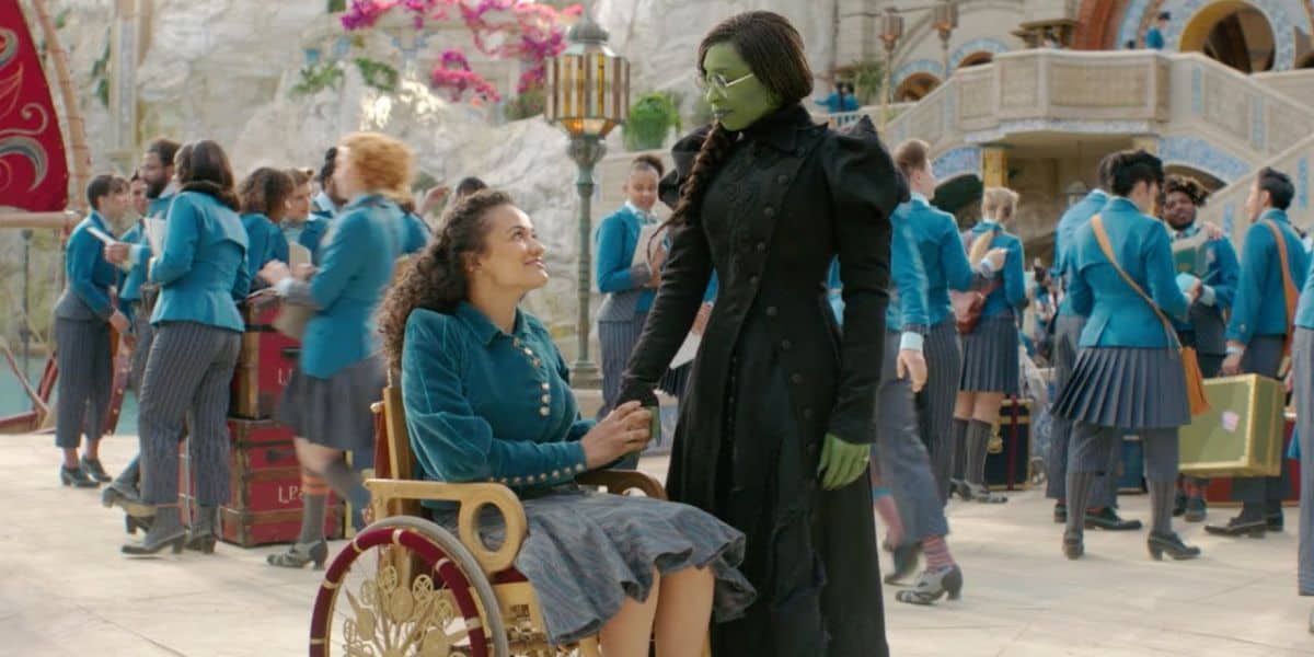 Marissa Bode as Nessarose and Cynthia Erivo as Elphaba in Wicked