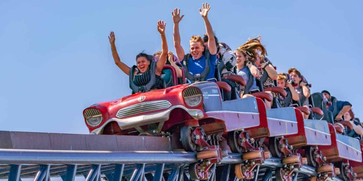 Guests riding Stealth ride at Thorpe Park