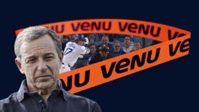An image of Bob Iger over the Venu logo