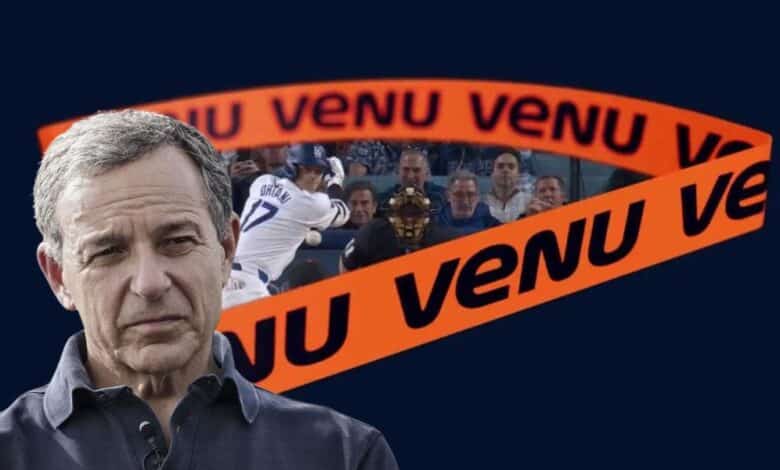 An image of Bob Iger over the Venu logo