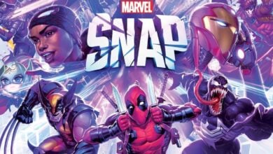 Colorful illustration of Marvel superheroes around the word "SNAP." Characters include Black Panther, Iron Man, Deadpool, Venom, Wolverine, and others, all in dynamic action poses against a vibrant background.