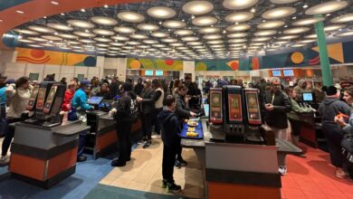 A busy cafeteria at Disney's Pop Century Resort.