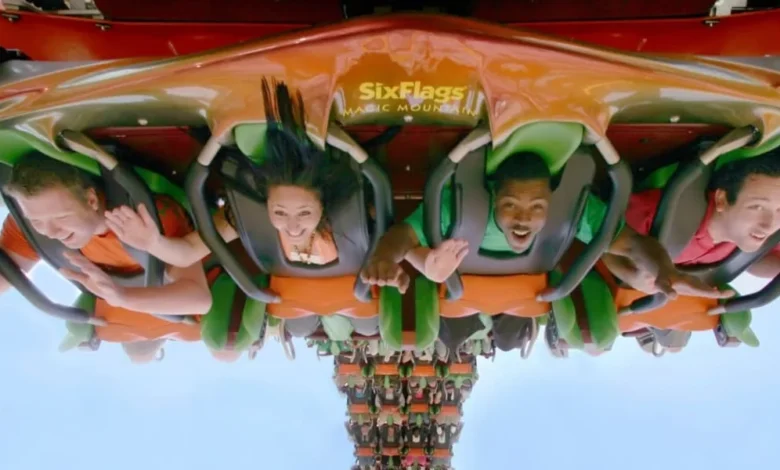 Guests ride Six Flags Magic Mountain