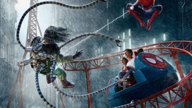Guests ride Spider-Man Doc Ock’s Revenge at IMG Worlds of Adventure
