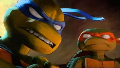 The Turtles with white eyes in 'Teenage Mutant Ninja Turtles: Mutant Mayhem'