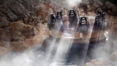 A circular raft on Grizzly River Run at Disney California Adventure Park.