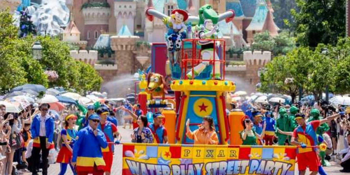 'Toy Story' characters on a parade float at Hong Kong Disneyland