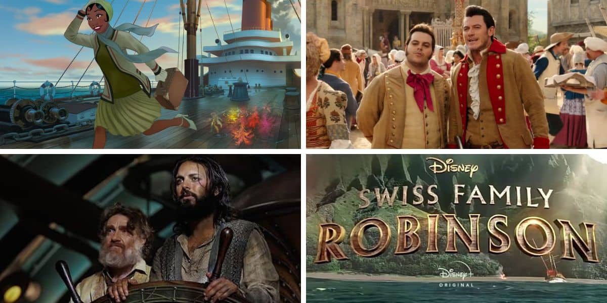 Tiana, Beauty and the Beast, Nautilus, and Swiss Family Robinson