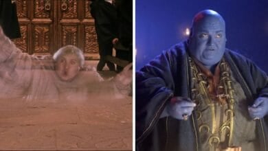 Two images of Simon Fisher-Becker. Left: Harry Potter and the Sorcerer's Stone. Right: Doctor Who