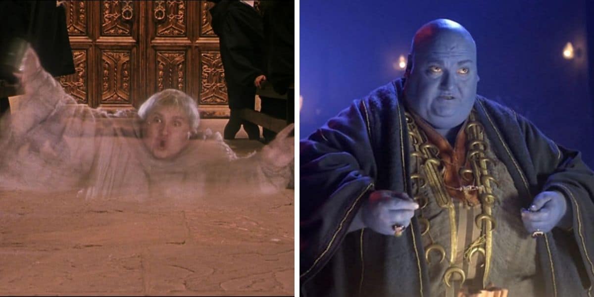 Two images of Simon Fisher-Becker. Left: Harry Potter and the Sorcerer's Stone. Right: Doctor Who