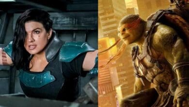 L to R: Gina Carano in 'The Mandalorian' / Michelangelo in 'Teenage Mutant Ninja Turtles: Out of the Shadows'