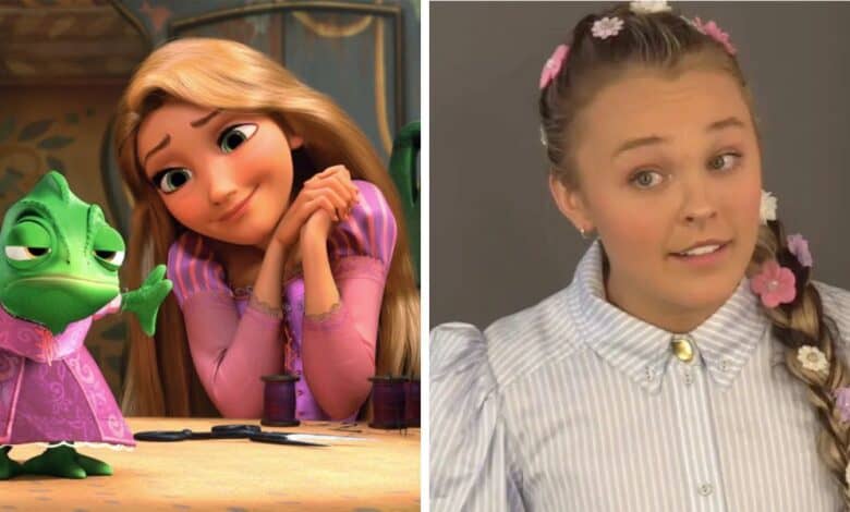 (Left) A scene from Tangled, (Right) JoJo Siwa Audition tape