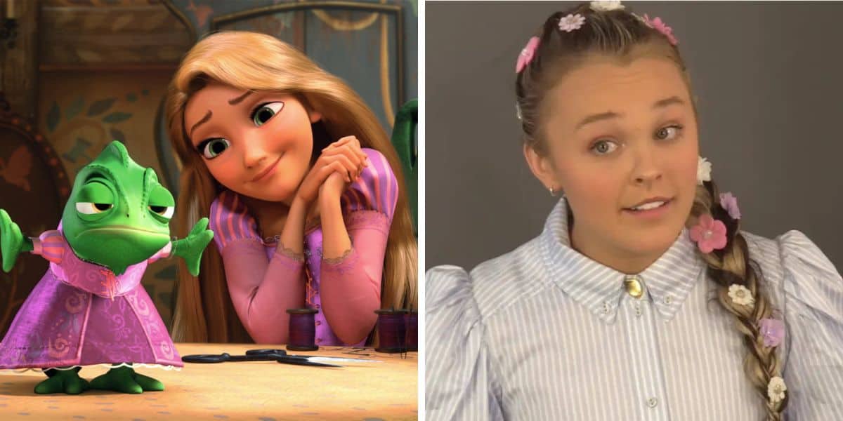 (Left) A scene from Tangled, (Right) JoJo Siwa Audition tape